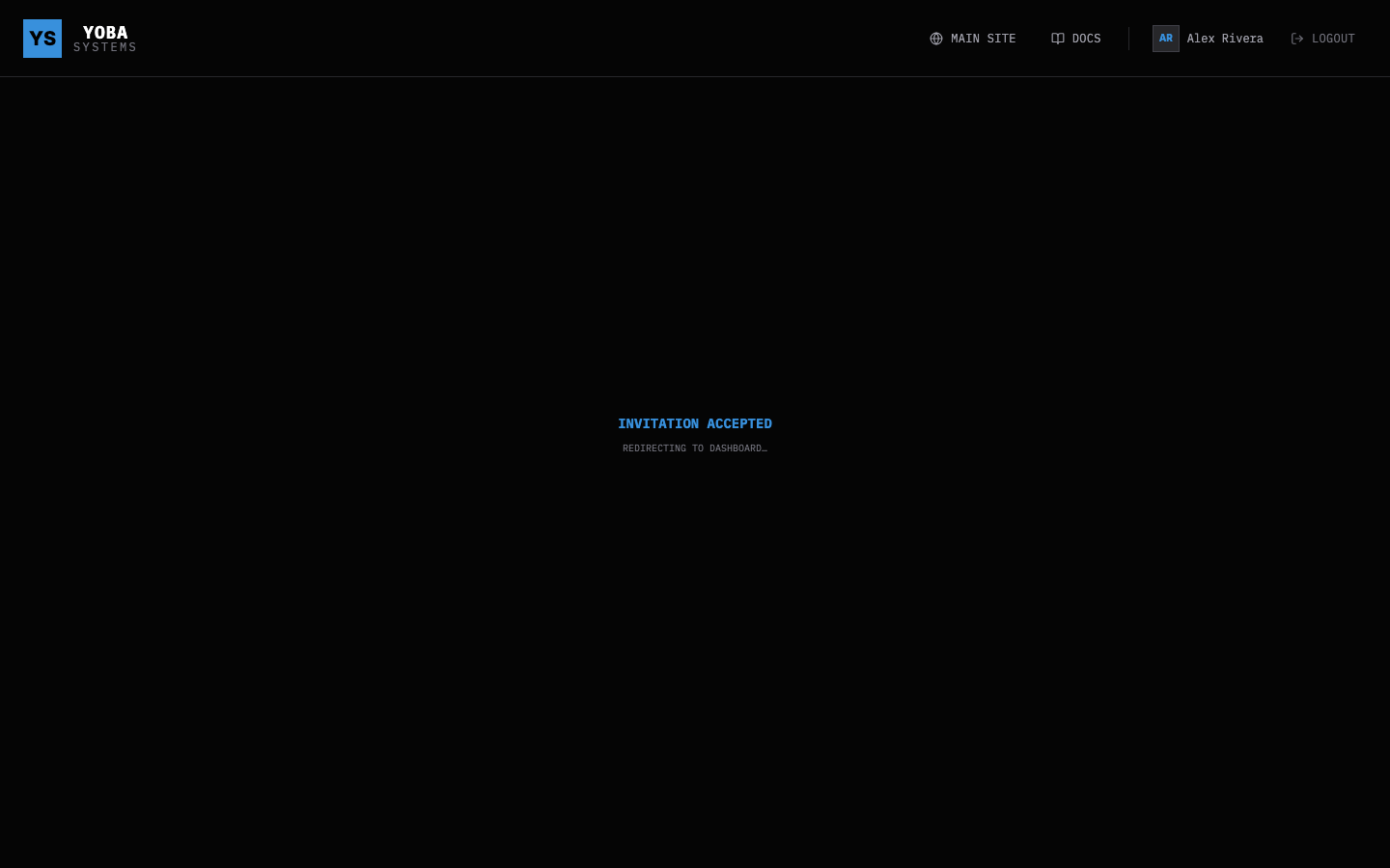 The invitation accepted state shown after the signup form is submitted.
