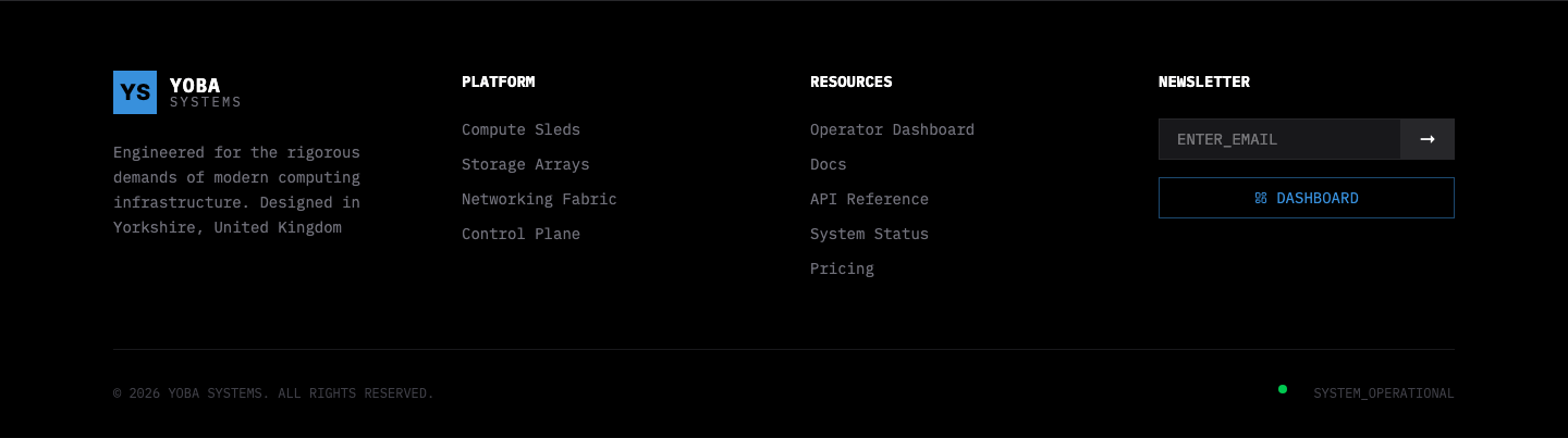 The marketing-site footer showing the newsletter signup entry point.