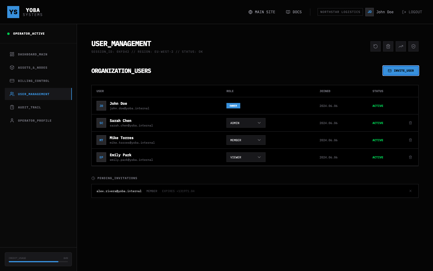 The pending invitations list showing a newly created invitation.