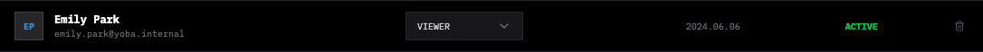 A removable member row in the users table with the delete control visible.